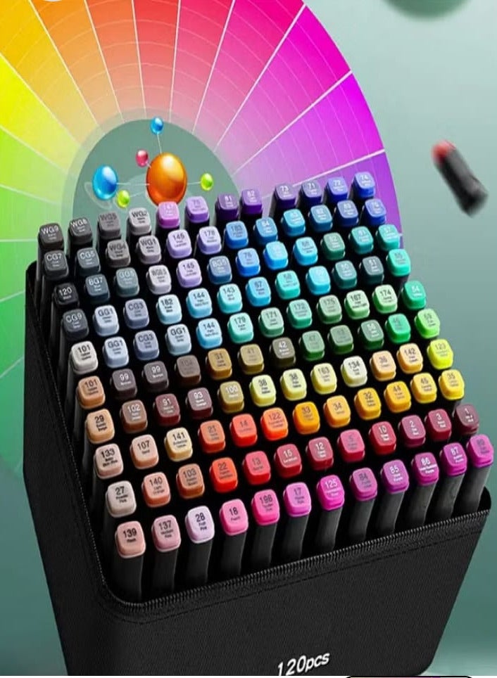 120 Colors Art Marker Pen Set, Dual Tip Marker Pen with Carrying Case, Art Supplies for Students, Adults, and Artists for Drawing, Coloring, and Designing - Image 1