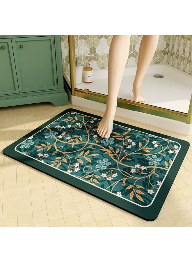 TAPIT Bath Mat Non-Slip Quick Drying Absorbent Bath Rug Vintage Floral Diatomaceous Earth Shower Mat Washable Bathroom Floor Mat for Tub Shower Bathroom (40x60cm Green Floral) - Image 1