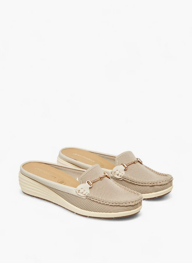 Metal Accent Slip-On Mules with Wedge Heels