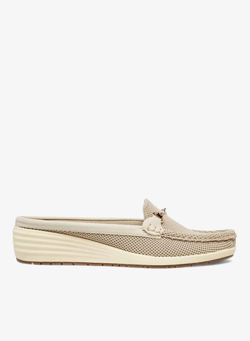 Le Confort Metal Accent Flyknit Slip-On Mules With Wedge Heels