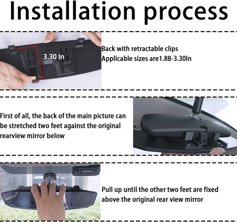 Azonee 12-Inch HD Panoramic Car Rear View Mirror - Anti-Glare Wide Angle Clip-On - Image 4