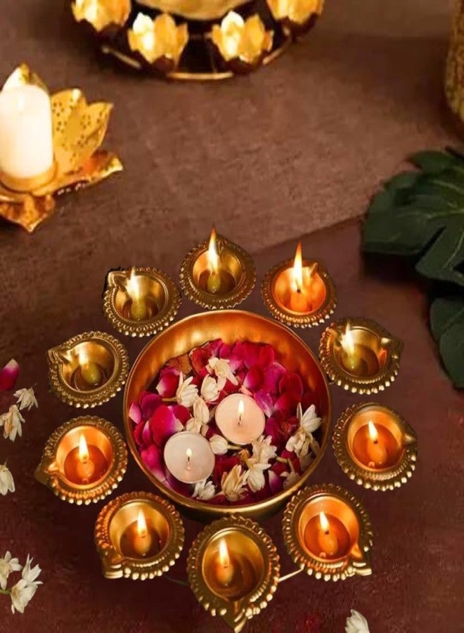 CRAZE CRAFTS Diya Urli Diya & Flower Floating Decorative Bowl for Floating Flowers and Tea Light Candles Home,Office and Table Decor| Diwali Decoration Items, Metal, Gold Finish. 10 inches - Image 1