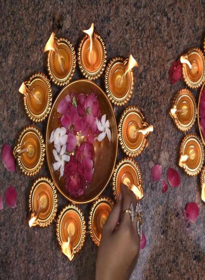 CRAZE CRAFTS Diya Urli Diya & Flower Floating Decorative Bowl for Floating Flowers and Tea Light Candles Home,Office and Table Decor| Diwali Decoration Items, Metal, Gold Finish. 10 inches - Image 3