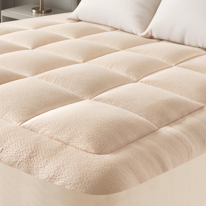 Ultra Soft Full Size Mattress Topper  Viscose Made from Bamboo Pillow Top Mattress Pad for Back Pain Relief  Naturally Cooling for Hot Sleepers Beige