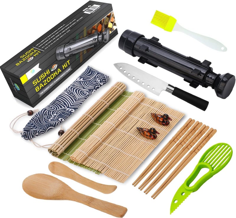 FUNGYAND Sushi Making Kit, All-in-One Bazooka Roller Set with Bamboo Mats, Avocado Slicer, Paddle, Knife, Chopstick & Holders, Cotton Bag - DIY Maki Roller Machine - Image 1