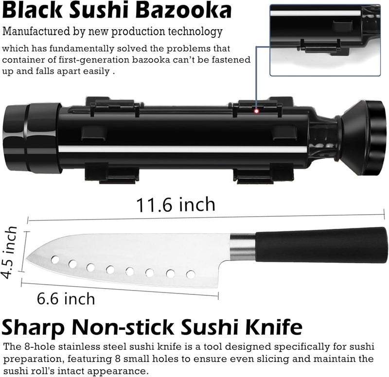 FUNGYAND Sushi Making Kit, All-in-One Bazooka Roller Set with Bamboo Mats, Avocado Slicer, Paddle, Knife, Chopstick & Holders, Cotton Bag - DIY Maki Roller Machine - Image 3