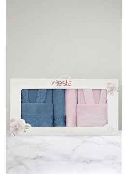 FIESTA Cotton Jacquard Family Bathrobe Set - Navy Blue - Pink  - Image 4