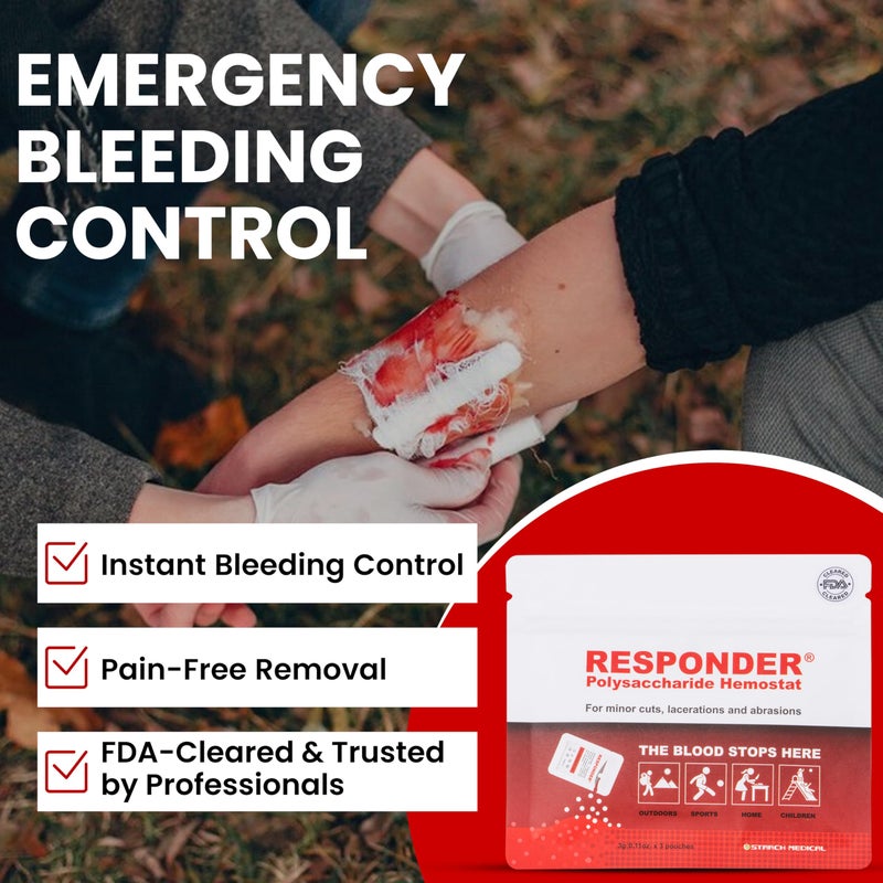 Responder مسحوق الإسعافات الأولية ريسبوندر - معتمد من إدارة الغذاء والدواء للعناية بالجروح، يوقف النزيف على الفور، مسحوق هيموستاتيكي نباتي للجروح والخدوش ومجموعات ومعدات البقاء على قيد الحياة - Image 2