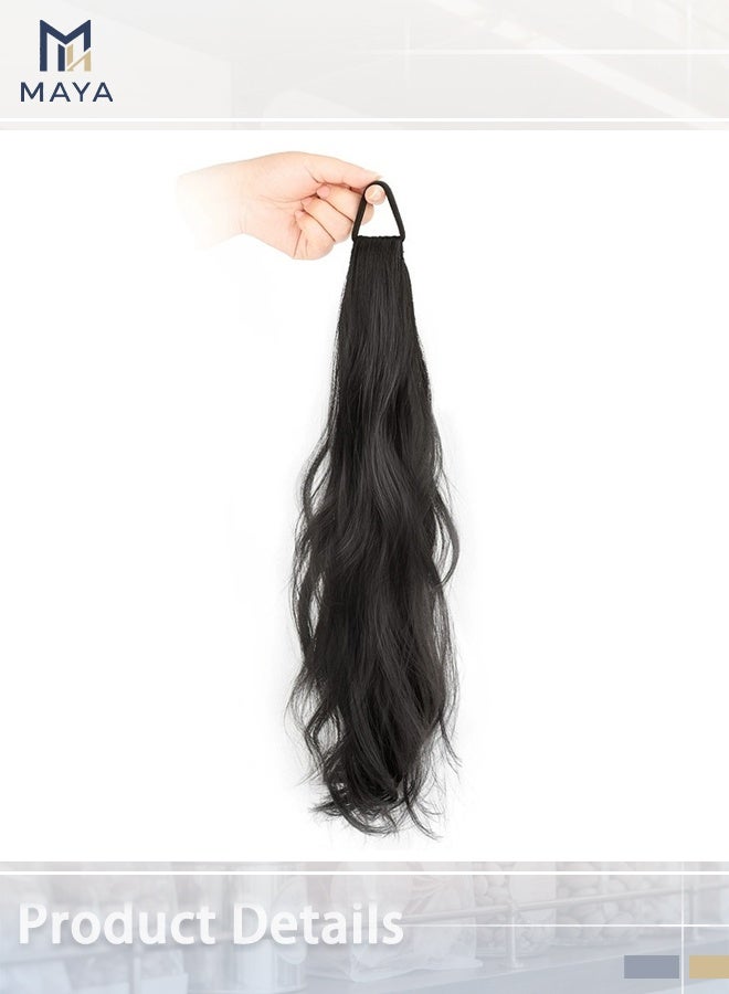 Maya Curly Ponytail Extension with Hair Tie,Natural Black,Synthetic Hair Pieces, 16 Inch Wave, Fake Ponytail Wigs, Accessories（Black） - Image 5