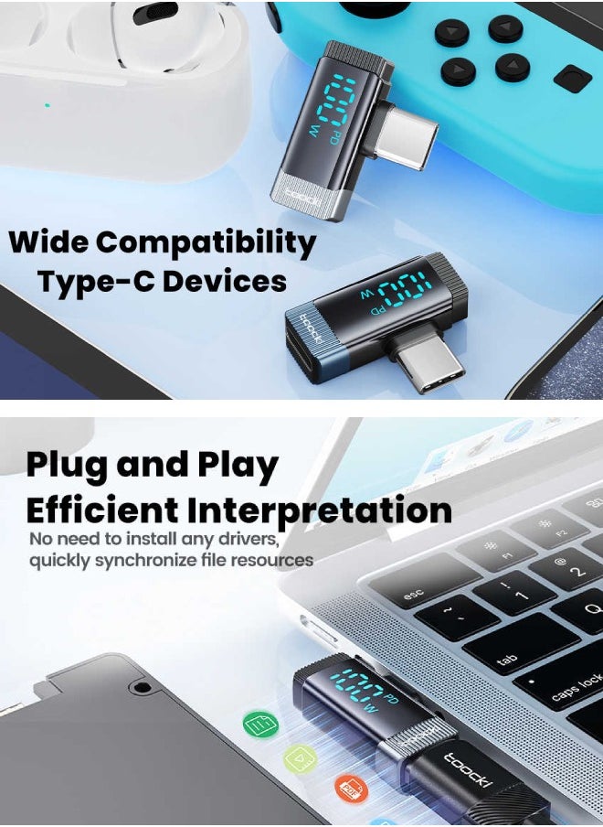محول Toocki OTG من USB-C إلى USB-C بزاوية 90 درجة مع شاشة عرض للطاقة – شحن سريع ونقل بيانات – مصنوع من الألمنيوم، صغير الحجم ومتين (أسود)  - Image 2