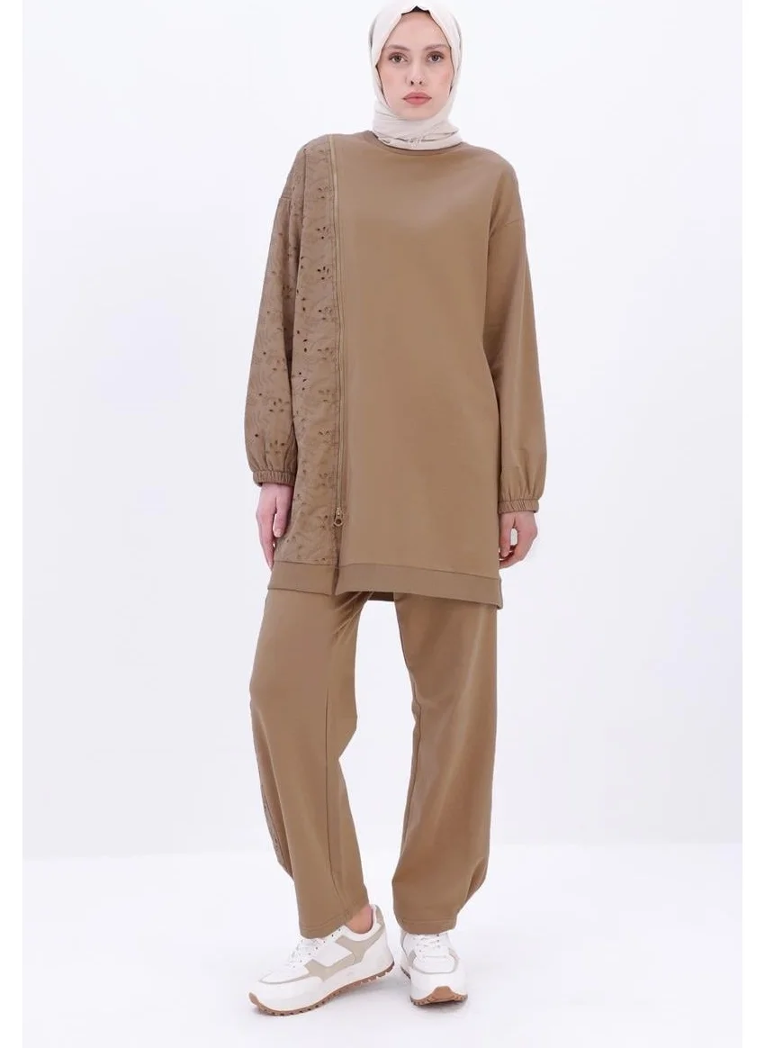 Allday Mink-Fringe Garnish Trouser Suit