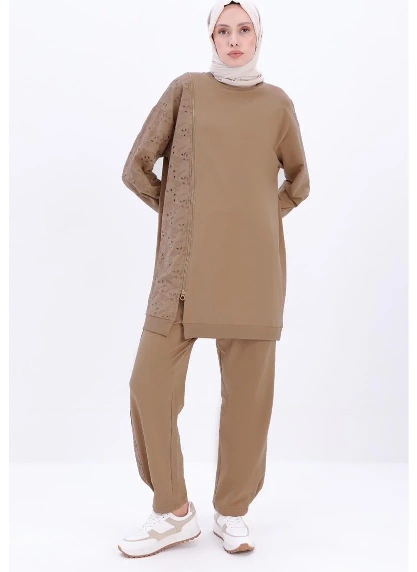 Allday Mink-Fringe Garnish Trouser Suit