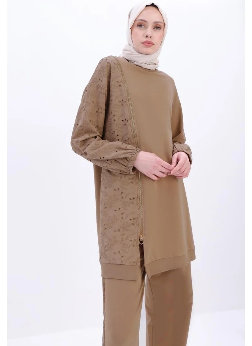 Allday Mink-Fringe Garnish Trouser Suit