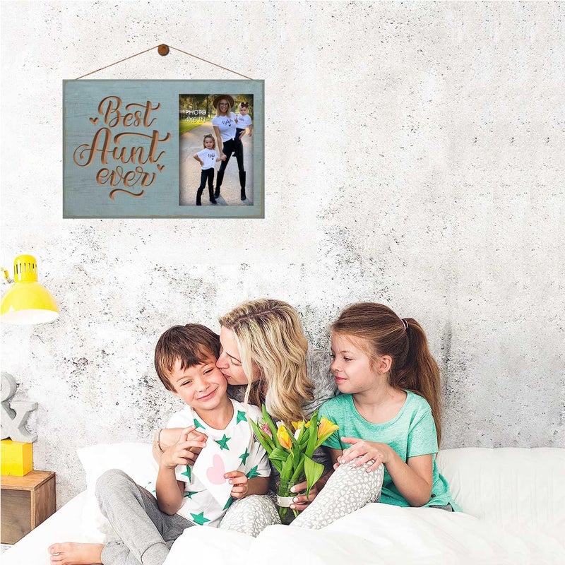 EXQUIDECA Best Aunt Ever Gifts from Niece Nephew - Cyan Engraved Carving Aunties Picture Frames 4x6 Inches - Mother Day Birthday Photo Gift for Women Aunts - Image 3