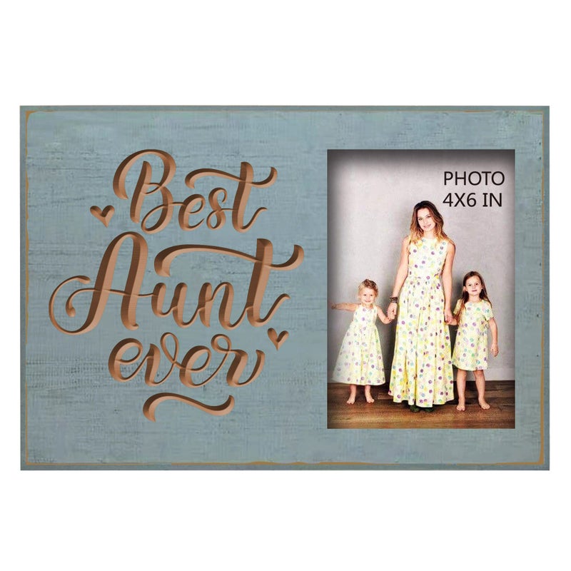 EXQUIDECA Best Aunt Ever Gifts from Niece Nephew - Cyan Engraved Carving Aunties Picture Frames 4x6 Inches - Mother Day Birthday Photo Gift for Women Aunts - Image 1