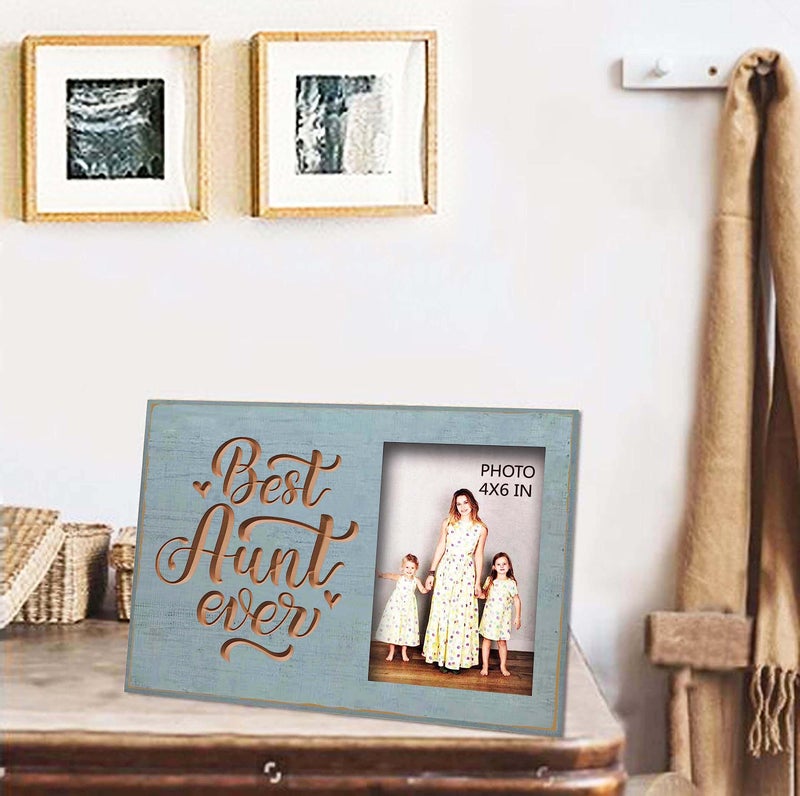 EXQUIDECA Best Aunt Ever Gifts from Niece Nephew - Cyan Engraved Carving Aunties Picture Frames 4x6 Inches - Mother Day Birthday Photo Gift for Women Aunts - Image 2