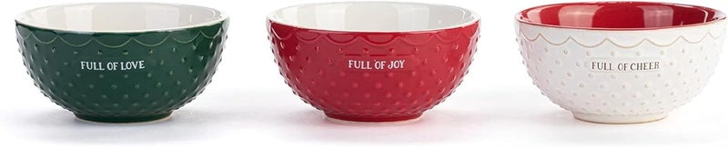 DEMDACO Full Of Cheer Red Green and White 7 Ounce Ceramic Christmas Baking Bowls Set of 3 - Image 4
