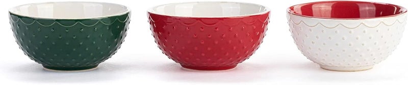 DEMDACO Full Of Cheer Red Green and White 7 Ounce Ceramic Christmas Baking Bowls Set of 3 - Image 5