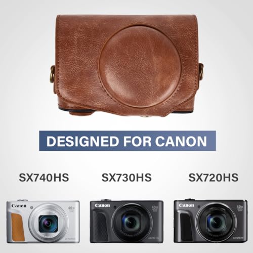 kinokoo Case for Canon PowerShot SX720 HS/SX730 HS/SX740 HS Digital Camera - PU Leather SX740 HS Protective Case Easy Carrying Bag with Adjustable Shoulder Strap - Brown - Image 2