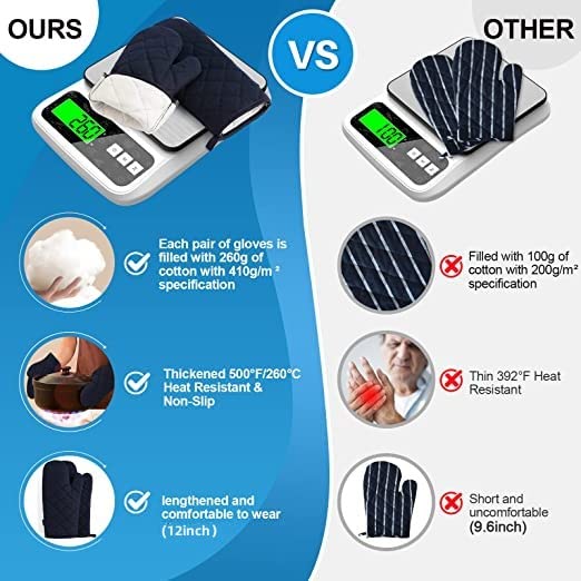 M MIAOYAN Oven Mitts and Pot Holders 4 pcs Set High Heat Resistant 500 Degree Extra Thicken Long Kitchen Cotton Oven Glove for Cooking (12 Inch Deep Blue) - Image 2