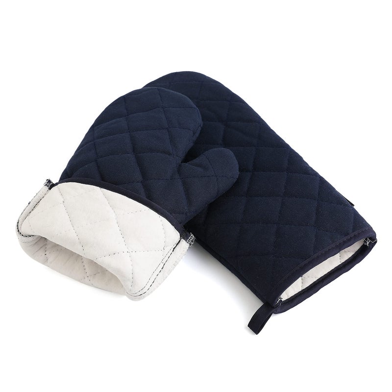 M MIAOYAN Oven Mitts and Pot Holders 4 pcs Set High Heat Resistant 500 Degree Extra Thicken Long Kitchen Cotton Oven Glove for Cooking (12 Inch Deep Blue) - Image 4