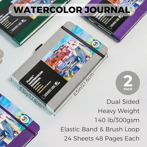 Funto Classic Hardcover Watercolor Journal 85x552Pack140lb Cold Press Paper LayFlat BindingInner Pocket for Adults Artists - Image 3
