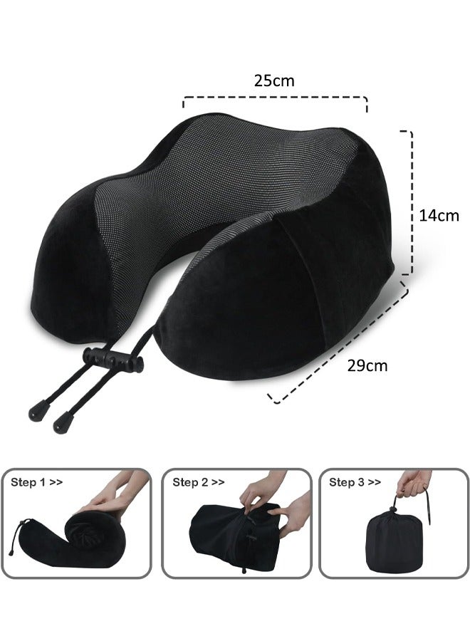 إتش كيو جيمنغ وسادة رقبة على شكل حرف U، وسادة إسفنجية الذاكرة، وسادة طائرة لدعم مسند الرأس والرقبة، وسادة سفر، وسادة محمولة للسيارات المكتبية وقطارات الرحلات الطويلة والنوم (أسود) - Image 2