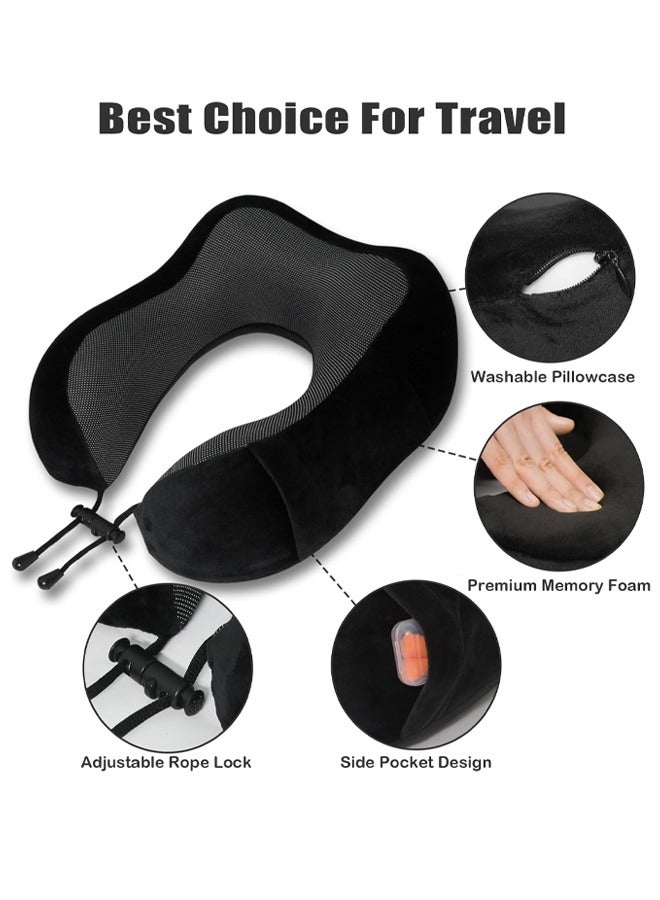 إتش كيو جيمنغ وسادة رقبة على شكل حرف U، وسادة إسفنجية الذاكرة، وسادة طائرة لدعم مسند الرأس والرقبة، وسادة سفر، وسادة محمولة للسيارات المكتبية وقطارات الرحلات الطويلة والنوم (أسود) - Image 3