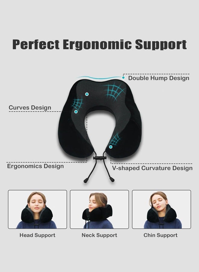 إتش كيو جيمنغ وسادة رقبة على شكل حرف U، وسادة إسفنجية الذاكرة، وسادة طائرة لدعم مسند الرأس والرقبة، وسادة سفر، وسادة محمولة للسيارات المكتبية وقطارات الرحلات الطويلة والنوم (أسود) - Image 4