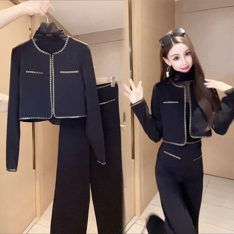 2024 Chic Lady Outfit Set Autumn Fashion Black two-piece 