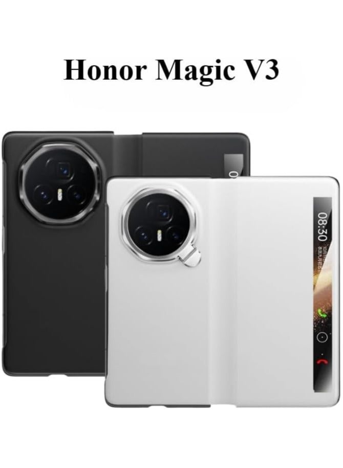 حافظة متوافقة مع Honor Magic V3 حافظة جلدية فاخرة بزاوية عرض ذكية قابلة للطي رفيعة للغاية تغطي بالكامل مع حامل عمودي لـ Magic V3 (أسود) - Image 2