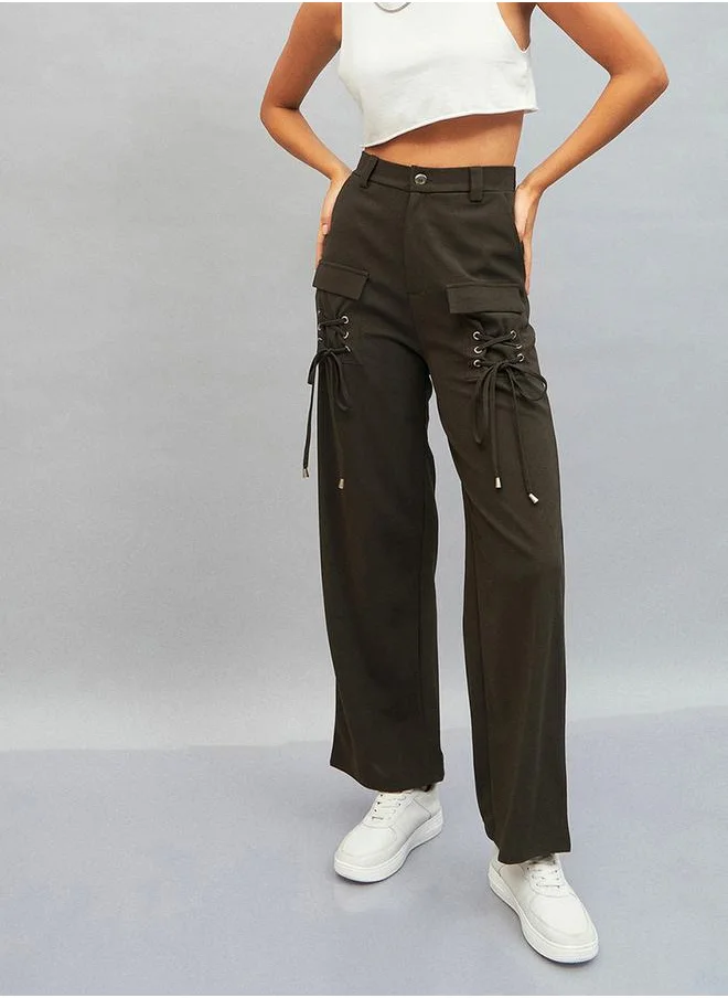 ساسافراس Drawstring Pocket Detail High Rise Cargo Pants by Styli