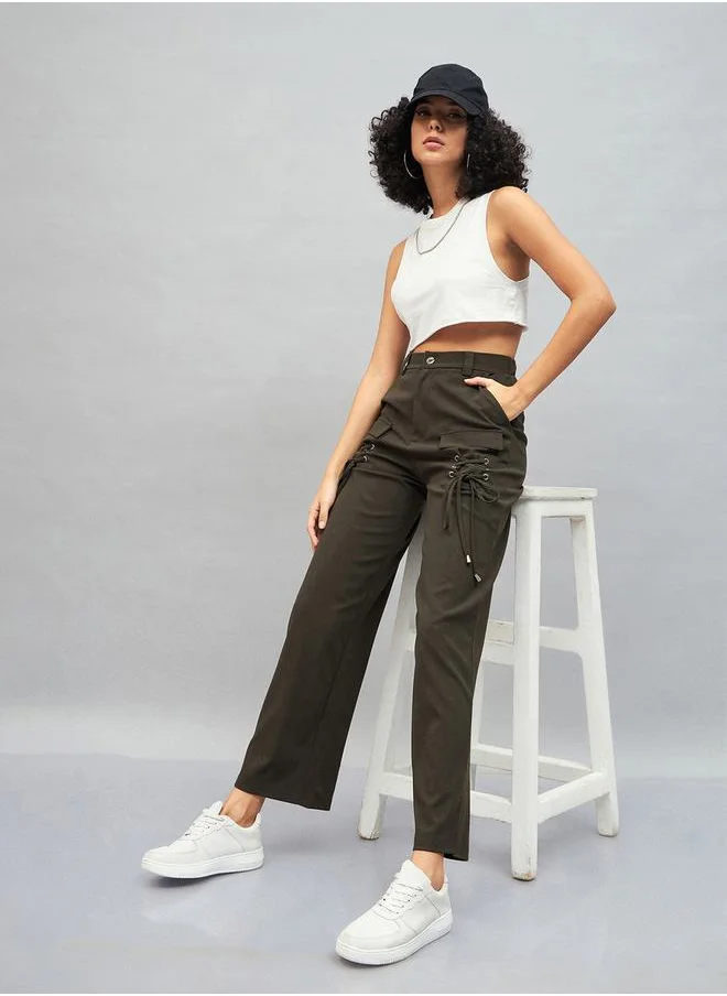 ساسافراس Drawstring Pocket Detail High Rise Cargo Pants by Styli