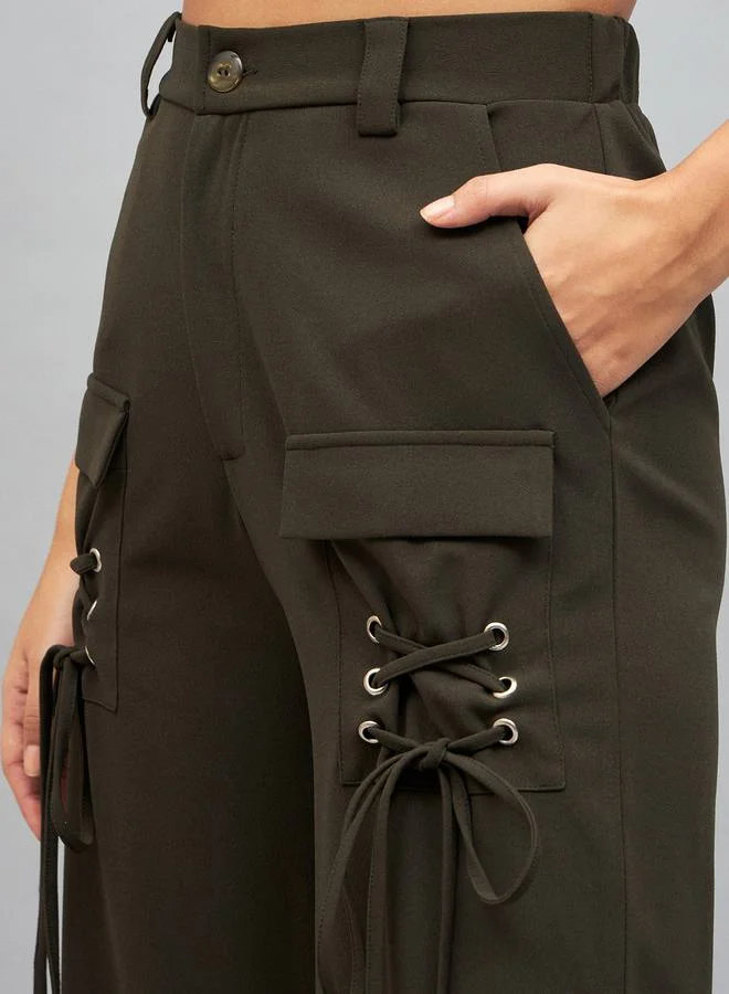 ساسافراس Drawstring Pocket Detail High Rise Cargo Pants by Styli