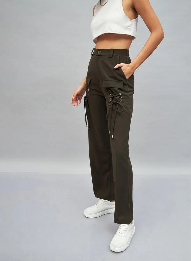 ساسافراس Drawstring Pocket Detail High Rise Cargo Pants by Styli