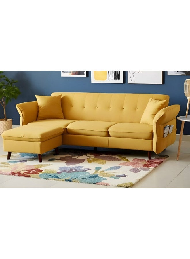 الهوم كنبة زاوية 4 مقاعد شكل حرفL   بمقاس 210x80x120x80 سم - أصفر - Image 1