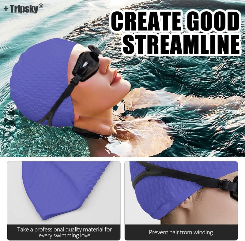 Tripsky Silicone Swim Cap,Comfortable Bathing Cap Ideal for Curly Short Medium Long Hair, Swimming Cap for Women and Men, Shower Caps Keep Hairstyle Unchanged… - Image 5