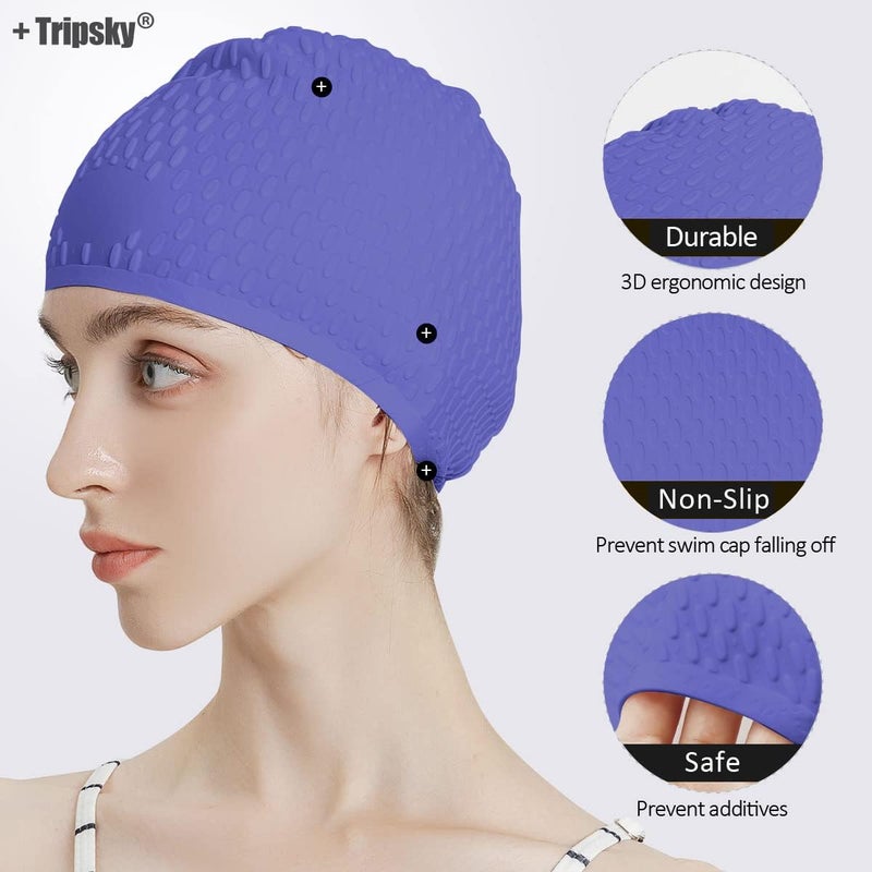 Tripsky Silicone Swim Cap,Comfortable Bathing Cap Ideal for Curly Short Medium Long Hair, Swimming Cap for Women and Men, Shower Caps Keep Hairstyle Unchanged… - Image 2