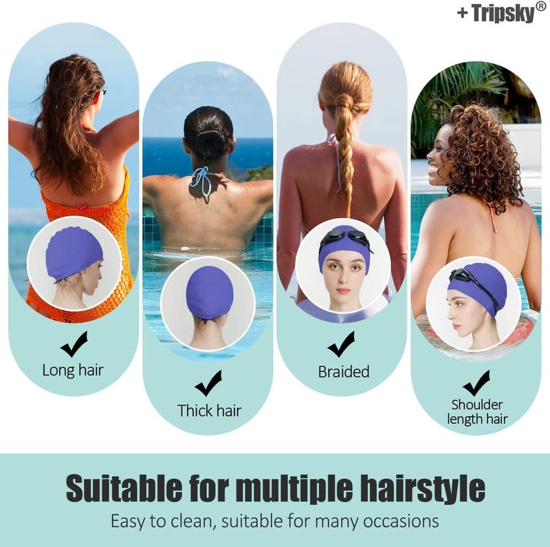 Tripsky Silicone Swim Cap,Comfortable Bathing Cap Ideal for Curly Short Medium Long Hair, Swimming Cap for Women and Men, Shower Caps Keep Hairstyle Unchanged… - Image 3