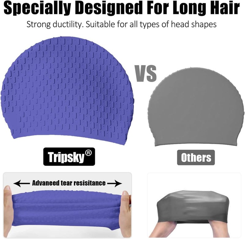 Tripsky Silicone Swim Cap,Comfortable Bathing Cap Ideal for Curly Short Medium Long Hair, Swimming Cap for Women and Men, Shower Caps Keep Hairstyle Unchanged… - Image 4