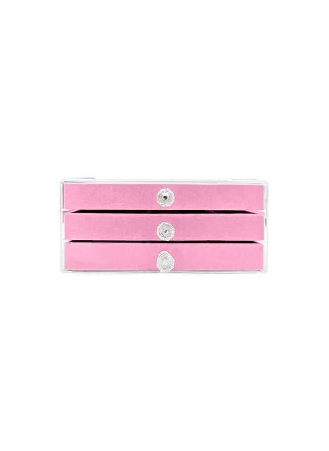 Generic Clear Acrylic Velvet Jewelry Organizer with 3 Drawers, Stackable Display Storage Earrings Necklace Rings Bracelets Box Holder Case for Women, Pink  - Image 4