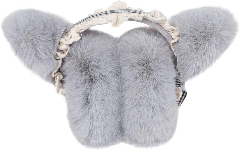 Luckam Stylish Winter Faux Fur Earmuffs, Thermal Fleece Ear Protection, Foldable Cat Ear Headband for Ladies, Cosplay & Outdoor Skiing, Windproof Grey Wrap - Image 3
