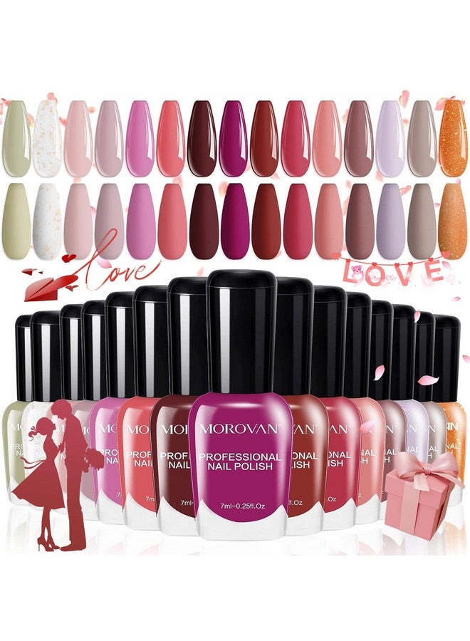 Morovan Fingernail Nail Polish Set: 15 Color Burgundy Red Fall Fingernail Polish Pink Air dry Regular Quick dry Nail Polish Pack 0.25oz Nail Polish Kit Lovers Valentine's Day Gift for Women Girl - Image 1