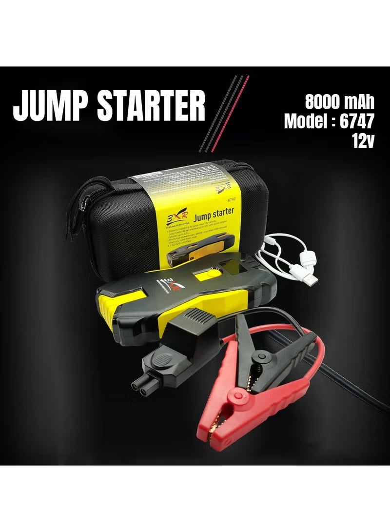 3XR 8000mAh Car Jump Starter Dual USB Charging Powerbank For Upto 5.0L Petrol And 3.0L Diesel Engine-6747 - Image 1