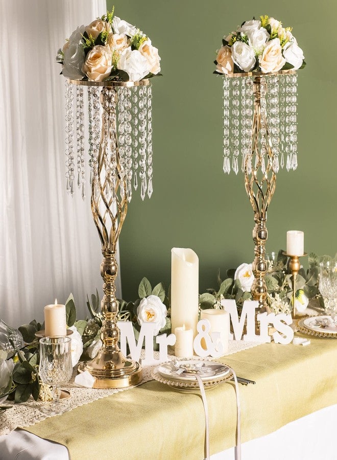 لانلونغ، قطعتان من مزهريات الزهور المعدنية الذهبية مع حامل زهور كريستالي، قطع مركزية لحفلات الزفاف، مناسبة لتزيين الطاولات، حفلات العشاء، المطاعم، والفنادق - Image 3