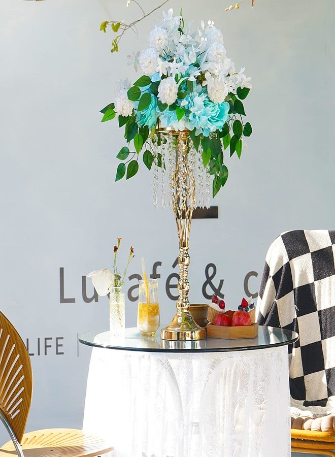 لانلونغ، قطعتان من مزهريات الزهور المعدنية الذهبية مع حامل زهور كريستالي، قطع مركزية لحفلات الزفاف، مناسبة لتزيين الطاولات، حفلات العشاء، المطاعم، والفنادق - Image 4