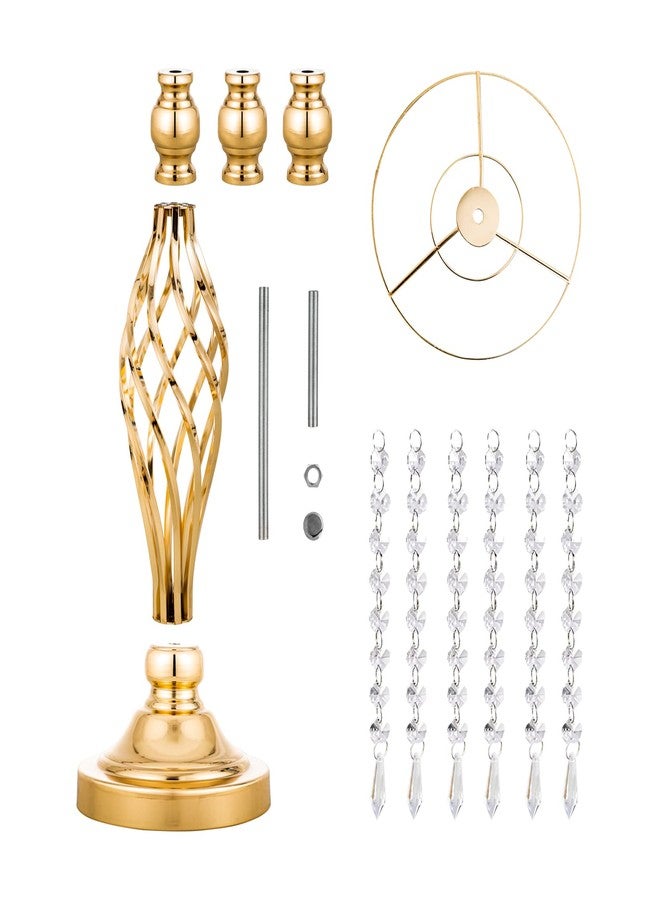 لانلونغ، قطعتان من مزهريات الزهور المعدنية الذهبية مع حامل زهور كريستالي، قطع مركزية لحفلات الزفاف، مناسبة لتزيين الطاولات، حفلات العشاء، المطاعم، والفنادق - Image 5