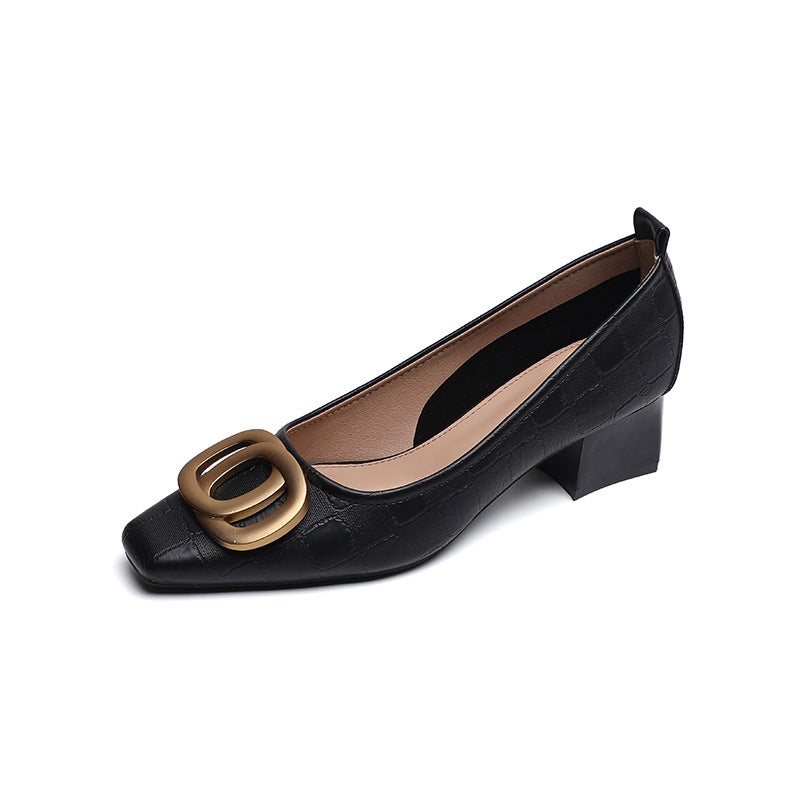 Chunky Heel Womens Loafers 2024 Spring Autumn Pointed Toe Comfort Shoes Black 