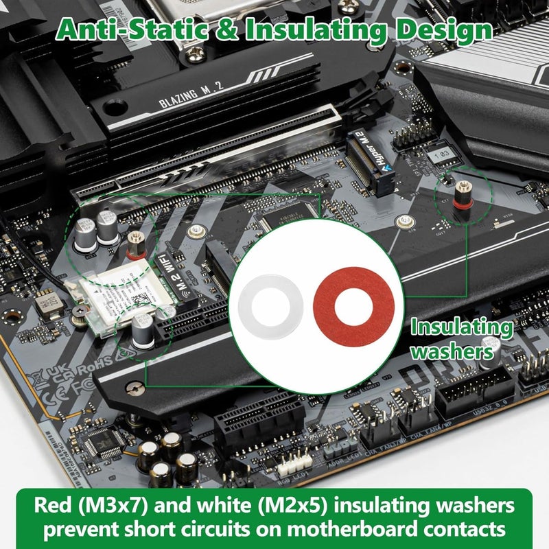 KASTWAVE 30-Piece Carbon Steel Black-Coated M.2 SSD Mounting Screws Kit for ASUS, MSI, Gigabyte & NGFF Motherboards - Image 3