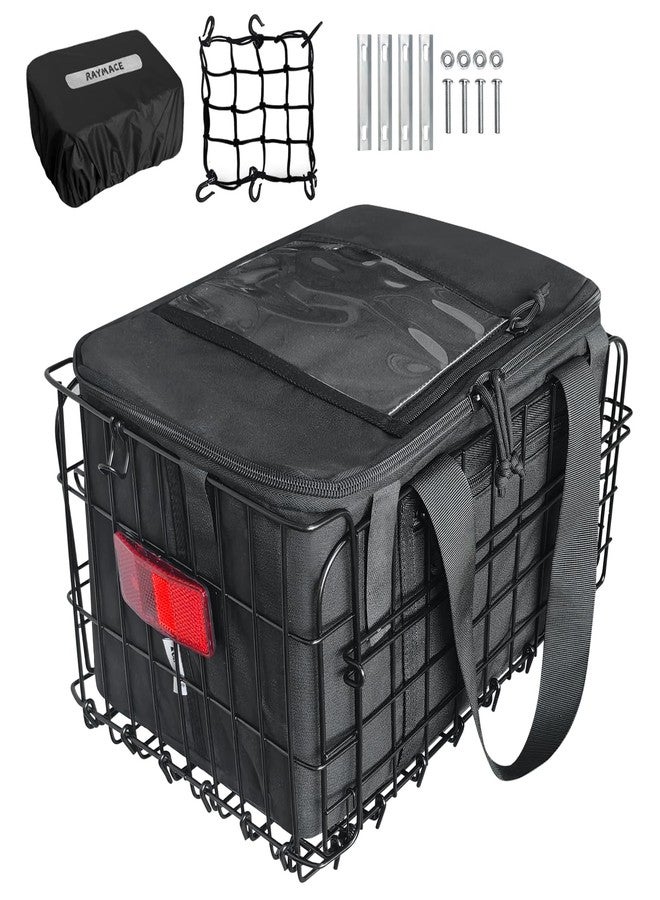 RAYMACE Bike Basket Rear with Cooler Bag and Cargo Net,Waterproof Cover,Folding Bicycle Basket, Quick Release Design Ebike Basket for Adult, Storage Groceries,Bento Lunch,Fruit - Image 1